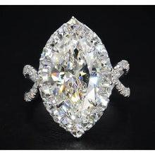 Afbeelding in Gallery-weergave laden, Diamant Ring 7 Karaat Markiezin Gespleten Schacht Halo Wit Goud Sieraden