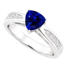 Afbeelding in Gallery-weergave laden, Diamant blauwe saffier edelsteen ring biljoen vormige 2 karaat