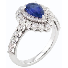 Afbeelding in Gallery-weergave laden, Diamant dubbele Halo Ceylon saffier ring bloem stijl 4,50 karaat