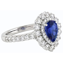 Afbeelding in Gallery-weergave laden, Diamant dubbele Halo Ceylon saffier ring bloem stijl 4,50 karaat