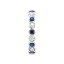 Afbeelding in Gallery-weergave laden, Diamant Eeuwigheid Band 2 Karaat Omlijsting Set Ronde Blauwe Saffier Dames