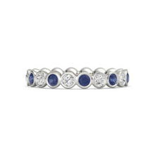 Afbeelding in Gallery-weergave laden, Diamant Eeuwigheid Band 2 Karaat Omlijsting Set Ronde Blauwe Saffier Dames