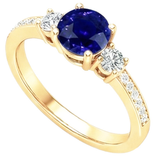 Afbeelding in Gallery-weergave laden, Diamanten Edelsteenring Blauwe Saffier 2 Karaat 3 Steenstijl Geel Goud