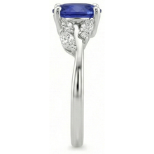 Afbeelding in Gallery-weergave laden, Diamanten Ring Ovale Blauwe Saffier Met Markiezin & Ronde Stenen 4 Karaat