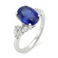 Afbeelding in Gallery-weergave laden, Diamanten Ring Ovale Blauwe Saffier Met Markiezin & Ronde Stenen 4 Karaat