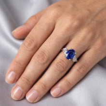 Afbeelding in Gallery-weergave laden, Diamanten Ring Ovale Blauwe Saffier Met Markiezin & Ronde Stenen 4 Karaat