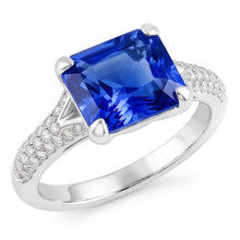 Afbeelding in Gallery-weergave laden, Diamanten Sieraden Stralende Saffier Ring Pave Split Shank 4 Karaat