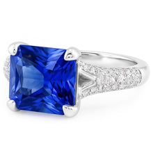 Afbeelding in Gallery-weergave laden, Diamanten Sieraden Stralende Saffier Ring Pave Split Shank 4 Karaat