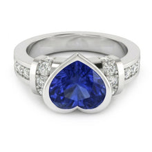 Afbeelding in Gallery-weergave laden, Diamanten Trouwring Bezel Set Lichtblauw Saffier 4 Karaats Goud 14K
