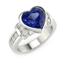 Afbeelding in Gallery-weergave laden, Diamanten Trouwring Bezel Set Lichtblauw Saffier 4 Karaats Goud 14K