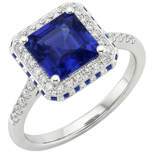 Afbeelding in Gallery-weergave laden, Diamanten edelsteen ring Halo prinses blauwe saffier goud 14K 4,50 karaat
