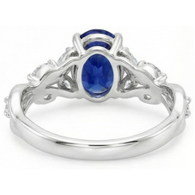 Afbeelding in Gallery-weergave laden, Diamanten edelsteen ring blad stijl ovaal geslepen blauwe saffier 5 karaat
