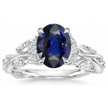Afbeelding in Gallery-weergave laden, Diamanten edelsteen ring blad stijl ovaal geslepen blauwe saffier 5 karaat