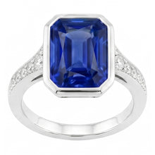 Afbeelding in Gallery-weergave laden, Diamanten edelsteen sieraden bezel set stralende blauwe saffier ring 3 karaat