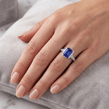 Afbeelding in Gallery-weergave laden, Diamanten edelsteen sieraden bezel set stralende blauwe saffier ring 3 karaat