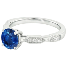 Afbeelding in Gallery-weergave laden, Diamanten edelsteenring Vintage stijl ronde blauwe saffier 2,25 karaat