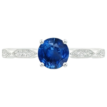 Afbeelding in Gallery-weergave laden, Diamanten edelsteenring Vintage stijl ronde blauwe saffier 2,25 karaat