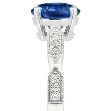 Afbeelding in Gallery-weergave laden, Diamanten edelsteenring Vintage stijl ronde blauwe saffier 2,25 karaat
