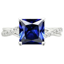 Afbeelding in Gallery-weergave laden, Natuurlijke uit de aarde gewonnen diamanten gouden sieraden prinses blauwe saffierring met accenten 6 karaat