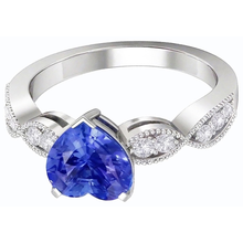 Afbeelding in Gallery-weergave laden, Diamanten jubileum hart blauwe saffier ring 3 karaat gedraaide stijl