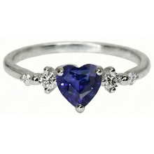 Afbeelding in Gallery-weergave laden, Diamanten ring hart blauwe saffier 5 steen 1,25 karaat gouden sieraden