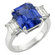 Afbeelding in Gallery-weergave laden, Diamanten ring met 3 stenen stralende saffier en smaragd in de vorm van 3,50 karaat