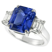 Afbeelding in Gallery-weergave laden, Diamanten ring met 3 stenen stralende saffier en smaragd in de vorm van 3,50 karaat