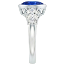 Afbeelding in Gallery-weergave laden, Nieuwe uit de aarde gewonnen diamanten ring met kastzetting, peervormige blauwe saffier en accenten, 4.25 karaat