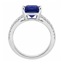Afbeelding in Gallery-weergave laden, Natuurlijke uit de aarde gewonnen diamanten ring met prinsesslijpsel saffier en accenten, gespleten schacht, 6 karaat