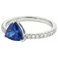 Afbeelding in Gallery-weergave laden, Diamanten ring voor dames 2 karaat blauwe saffier biljoen geslepen witgoud