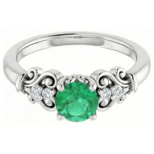 Afbeelding in Gallery-weergave laden, Diamanten ronde groene smaragd ring 1,40 karaat witgoud 14K sieraden