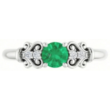 Afbeelding in Gallery-weergave laden, Diamanten ronde groene smaragd ring 1,40 karaat witgoud 14K sieraden