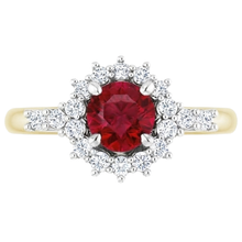 Afbeelding in Gallery-weergave laden, Diamanten ronde robijn ring Halo stijl goud 14K 1,50 karaat