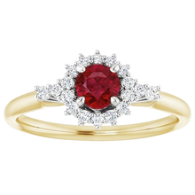 Afbeelding in Gallery-weergave laden, Diamanten ronde robijn ring Halo stijl goud 14K 1,50 karaat