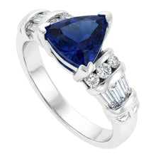 Afbeelding in Gallery-weergave laden, Diamanten sieraden triljoen saffier ring 2 karaat 14K witgoud