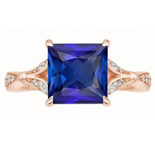 Afbeelding in Gallery-weergave laden, Natuurlijke uit de aarde gewonnen Diamanten Verlovingsring Prong Gezet Princess Blauwe Saffier 3.75 Karaat
