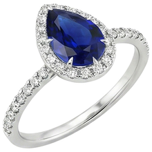 Afbeelding in Gallery-weergave laden, Natuurlijke uit de aarde gewonnen diamanten verlovingsring, peervormige traan blauwe saffier, 6.20 karaat