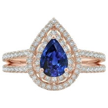 Afbeelding in Gallery-weergave laden, Natuurlijke uit de aarde gewonnen Diamanten Verlovingsring Dubbele Halo Peer Blauwe Saffier 5.75 Karaat