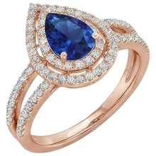 Afbeelding in Gallery-weergave laden, Natuurlijke uit de aarde gewonnen Diamanten Verlovingsring Dubbele Halo Peer Blauwe Saffier 5.75 Karaat
