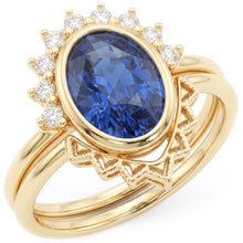Afbeelding in Gallery-weergave laden, Diamanten verlovingsring set Bezel set blauwe saffier 3 karaat
