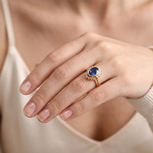 Afbeelding in Gallery-weergave laden, Diamanten verlovingsring set Bezel set blauwe saffier 3 karaat