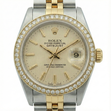 Afbeelding in Gallery-weergave laden, Diamanten lunette Datejust Rolex Lady horloge Tapestry roestvrij staal en goud Jubilee