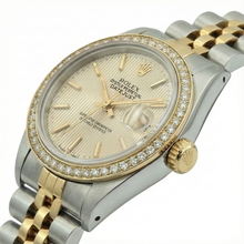 Afbeelding in Gallery-weergave laden, Diamanten lunette Datejust Rolex Lady horloge Tapestry roestvrij staal en goud Jubilee