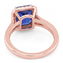 Afbeelding in Gallery-weergave laden, Diamond Halo Smaragd Ceylon Sapphire Ring Taps toelopende schacht 3 karaat goud