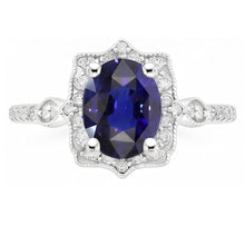 Afbeelding in Gallery-weergave laden, Diamond Halo ovale Ceylon saffier ring 4 karaat sieraden goud