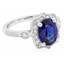 Afbeelding in Gallery-weergave laden, Diamond Halo ovale Ceylon saffier ring 4 karaat sieraden goud