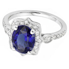 Afbeelding in Gallery-weergave laden, Diamond Halo ovale Ceylon saffier ring 4 karaat sieraden goud