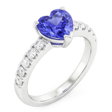 Afbeelding in Gallery-weergave laden, Diamond Solitaire Heart Blue Sapphire Ring met accenten 2,50 karaat
