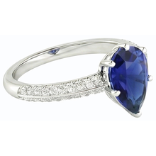 Afbeelding in Gallery-weergave laden, Diamond Solitaire Ring Accenten Peer Sri Lankaanse saffier 3 karaat