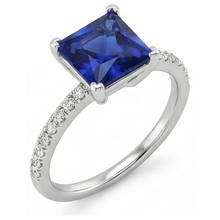 Afbeelding in Gallery-weergave laden, Natuurlijke uit de aarde gewonnen diamanten solitaire ring met prinses geslepen blauwe saffier en accenten, 5.50 karaat